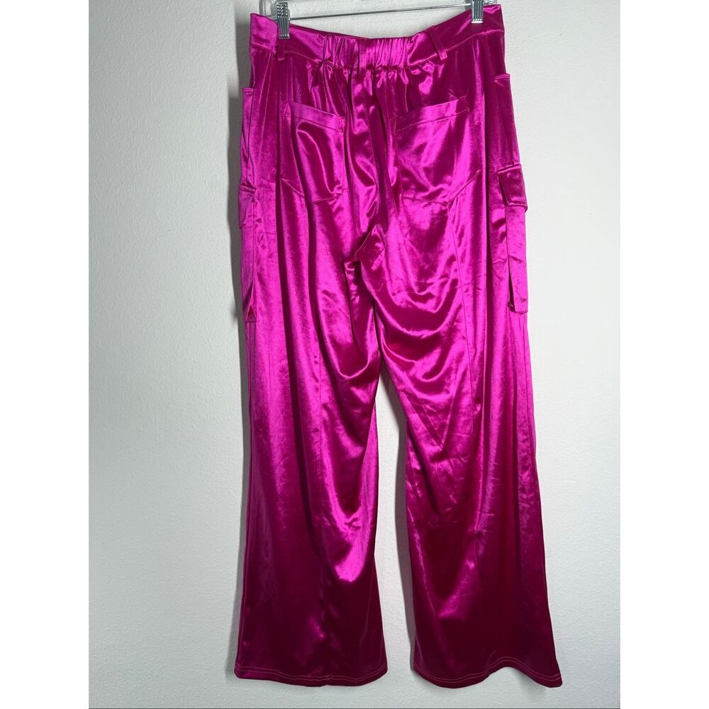 Boutique Brand Hot Pink Satin Cargo Pants Wide Leg Statement Trousers Sz XL - Picture 5 of 15